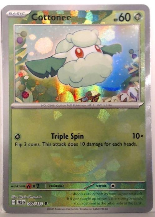 # 23 - Cottonee  - Poke Ball  007/131 - Prismatic Evolution, Hobby en Vrije tijd, Verzamelkaartspellen | Pokémon, Nieuw, Losse kaart