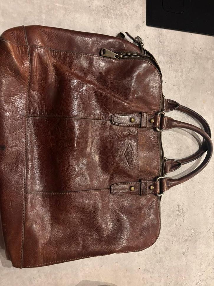 Fossil leren laptoptas - Vintage Brown, Computers en Software, Laptoptassen, Zo goed als nieuw, Ophalen