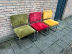 3 Zuiver Ribstof Stoelen met Chrome Buisframe, Huis en Inrichting, Ophalen, Gebruikt, Drie, Metaal