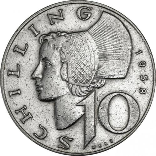 RÉPUBLIQUE D'ÖSTERREICH 10 Schilling Argent 1958, Timbres & Monnaies, Métaux nobles & Lingots, Argent, Enlèvement ou Envoi