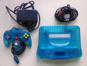 Nintendo 64 Aqua Blauw + originele controller + kabels