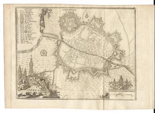 1769 - Tournai - plan de la ville, Antiquités & Art, Art | Eaux-fortes & Gravures, Envoi