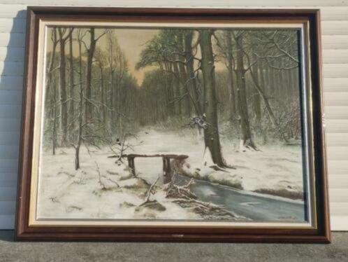 huile sur toile paysage sous la neige signe w termote, Antiek en Kunst, Kunst | Schilderijen | Klassiek, Ophalen of Verzenden
