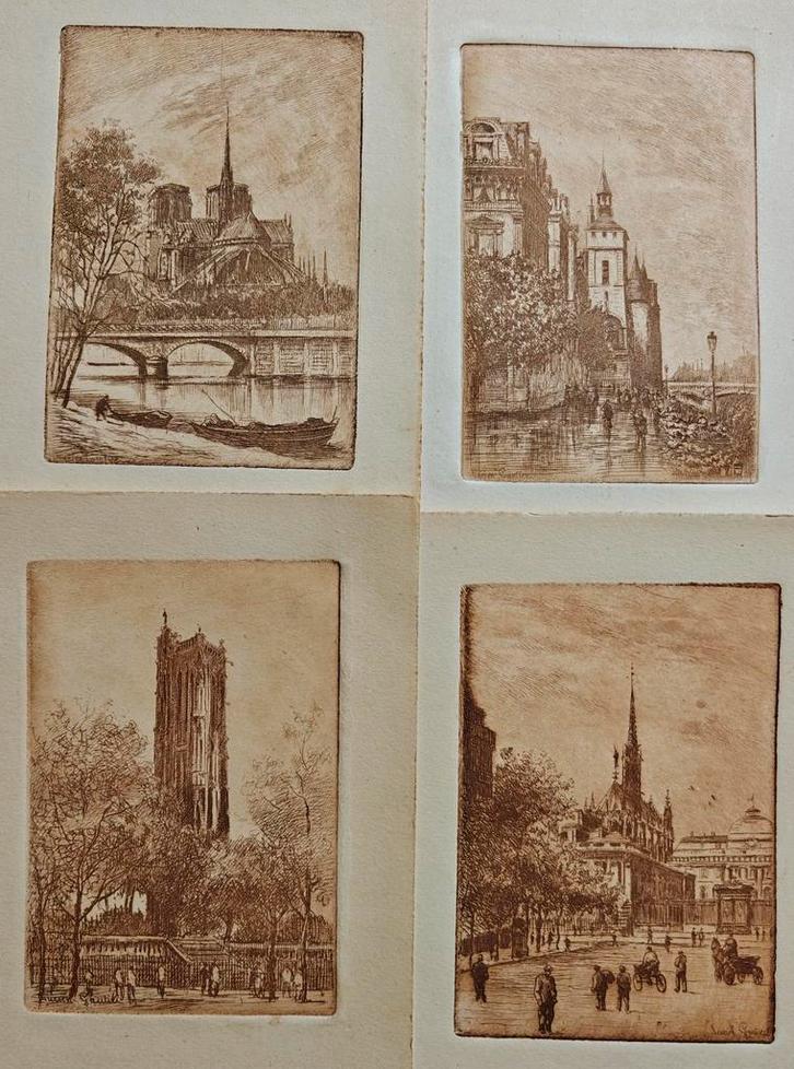 Lucien Gautier/4 gravures. 11,8 cm x 8 cm chacune., Antiquités & Art, Art | Eaux-fortes & Gravures, Enlèvement ou Envoi
