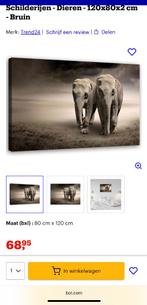 Olifanten canvas, Huis en Inrichting, Ophalen, Gebruikt, Overige typen, 100 tot 125 cm