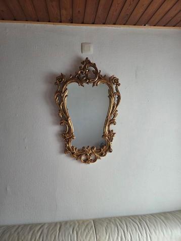 Grand Miroir à crête en bois doré de style rococo-baroque, Enlèvement ou Envoi, 50 à 100 cm, Moins de 100 cm