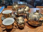 Set van 6 kopjes en 1 gouden theepot, Huis en Inrichting, Keuken | Servies, Ophalen, Gebruikt, Kop(pen) en/of Schotel(s)