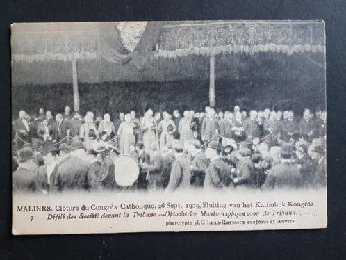 Postkaart Mechelen 1909 Sluiting Katholiek Kongres 7, Verzamelen, Postkaarten | België, Ongelopen, Antwerpen, Voor 1920, Ophalen of Verzenden