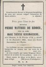 doodsprentje -De Ridder p.m., Ophalen of Verzenden, Bidprentje
