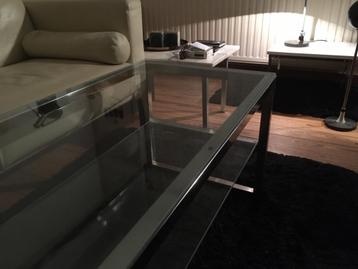 Table basse de salon , en acier chromé et verre 
