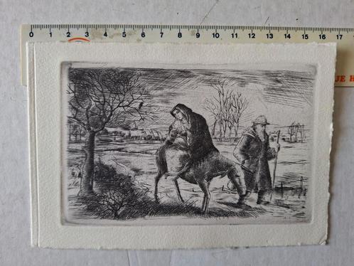 Ets Jules Van Ael " Maria en het kind Jezus gezeten op ezel", Antiek en Kunst, Kunst | Etsen en Gravures, Ophalen of Verzenden