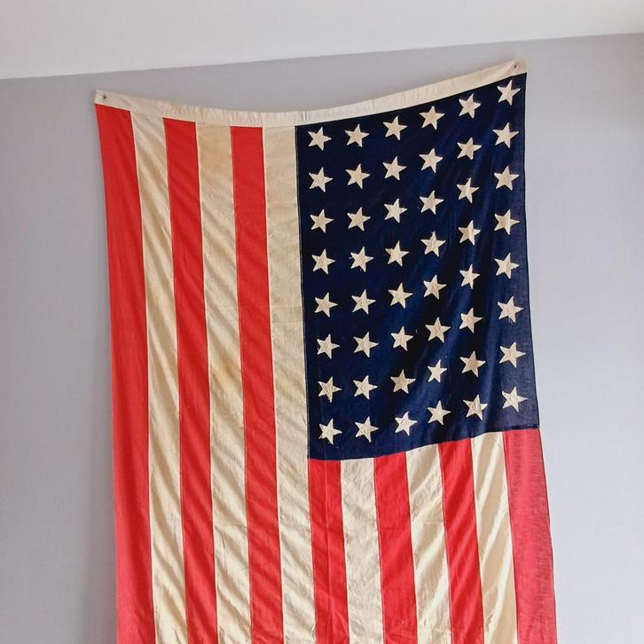 Authentieke Amerikaanse vlag in linnen uit de Tweede Wereldo, Diversen, Vlaggen en Wimpels, Gebruikt, Ophalen of Verzenden