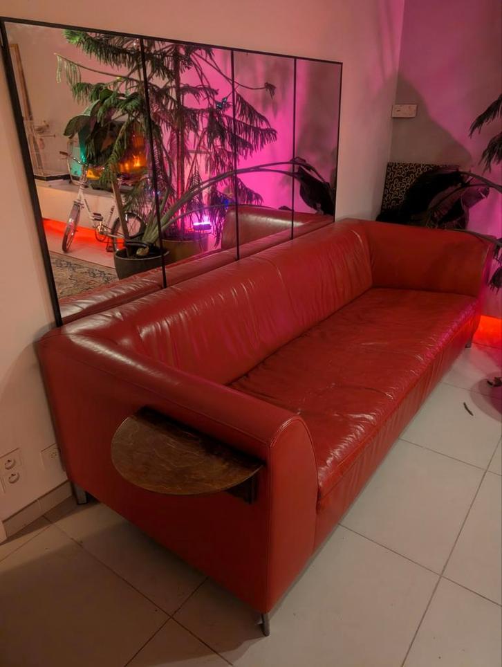 Rode leder zetel. 3zit, Huis en Inrichting, Zetels | Zetels en Chaises Longues, Ophalen of Verzenden