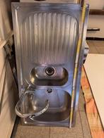 Dubbele inox spoelbak met kraan., Huis en Inrichting, Keuken | Keukenelementen, Ophalen, Gebruikt, Overige kleuren, 100 tot 150 cm