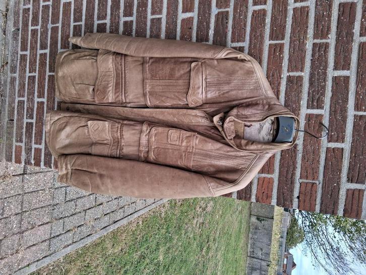Heren leer jas Timber Von Mt L, Kleding | Heren, Jassen | Winter, Gedragen, Maat 52/54 (L), Bruin, Ophalen of Verzenden