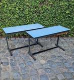 2 blauwe schoolbankjes, Ophalen, Gebruikt, Bureau