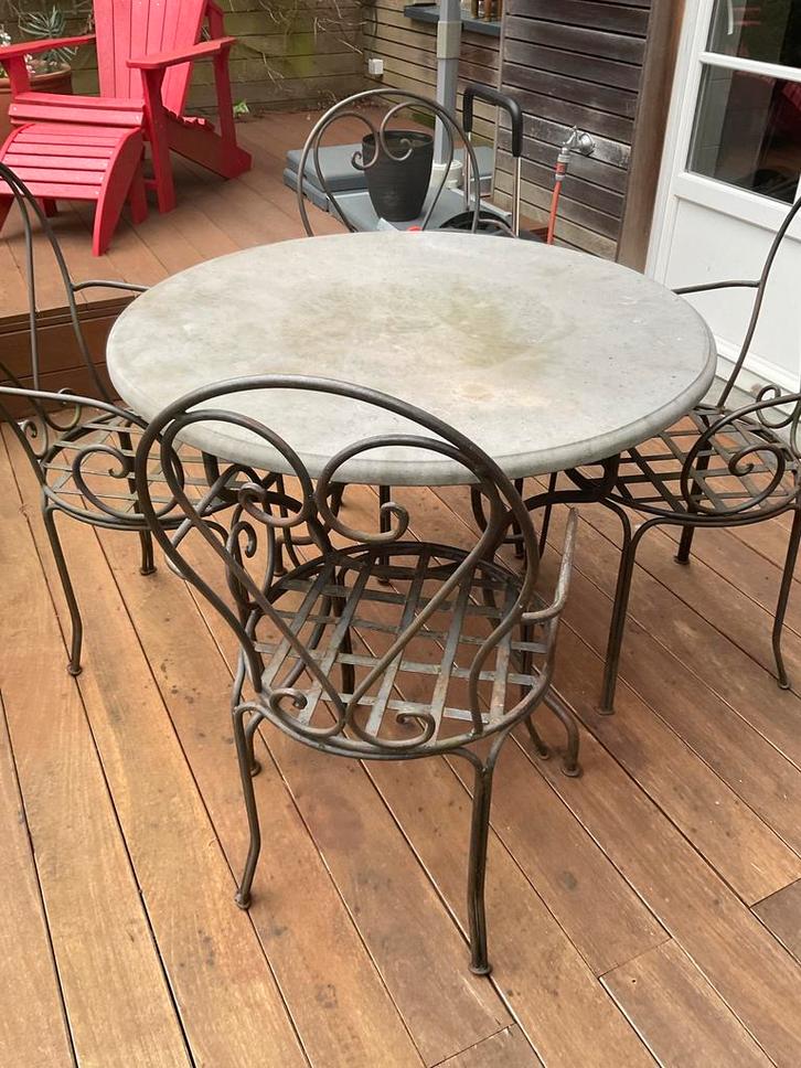 Table de jardin et 4 chaises, Tuin en Terras, Tuinsets en Loungesets, Gebruikt, Overige materialen, 4 zitplaatsen, Eettafel, Stoel