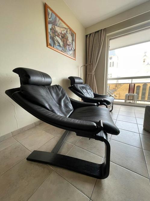 Zwarte leren design fauteuils, Huis en Inrichting, Fauteuils, Zo goed als nieuw, Leer, Ophalen