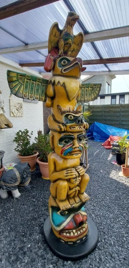 Levensgroot Beeld Totempaal,220cm,Indiaan totem,Cowboy ,,, Jardin & Terrasse, Statues de jardin, Neuf, Autres types, Synthétique