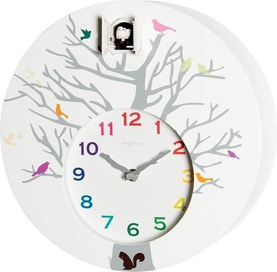 NeXtime Cuckoo Round Wandklok - Wit - Nieuwstaat, Huis en Inrichting, Woonaccessoires | Klokken, Zo goed als nieuw, Wandklok, Analoog