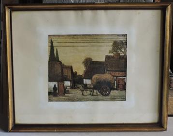Schilderij of ets met paard en kar beschikbaar voor biedingen