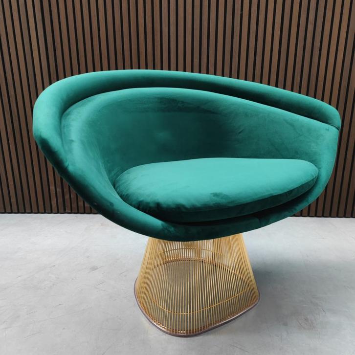 Knoll Warren Platner loungechair - groen velours, Antiek en Kunst, Antiek | Meubels | Stoelen en Sofa's, Ophalen of Verzenden