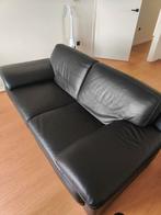 Natuzzi zetel zwart leer + poef, Huis en Inrichting, Ophalen, Zo goed als nieuw, Leer