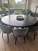 Eiken ronde eettafel zwart 180cm diameter, Ophalen, 150 tot 200 cm, Zo goed als nieuw, Vijf personen of meer