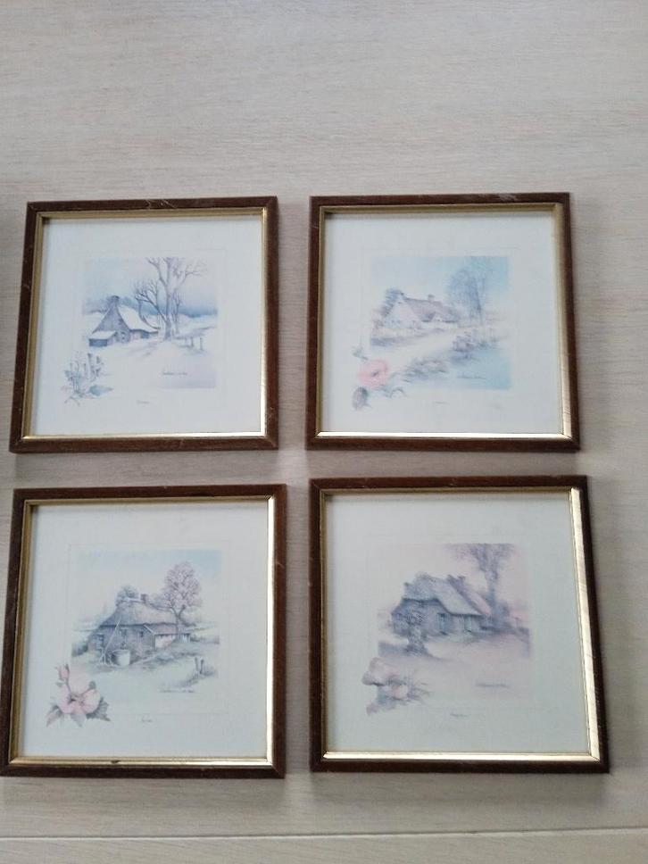4 vintage houten kaders de 4 seizoenen, Maison & Meubles, Accessoires pour la Maison | Décorations murale, Comme neuf, Enlèvement ou Envoi