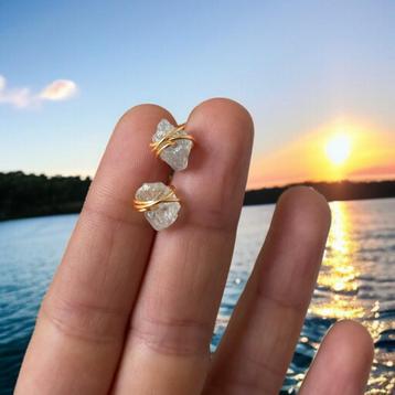 Oorbellen oorstekers aquamarijn  verguld met goud 14k beschikbaar voor biedingen