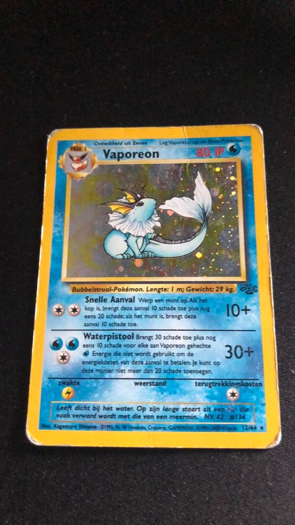 Pokémon kaart: Vaporeon Nederlandse kaart., Hobby en Vrije tijd, Verzamelkaartspellen | Pokémon, Gebruikt, Losse kaart, Ophalen