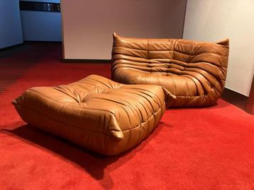 Cognac leather togo, Corner + ottoman, Enlèvement ou Envoi, Cassina sede artifort leolux togo ligne roset b&b italia knoll