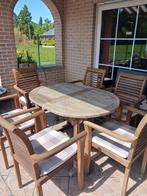 Teak tuinset  uittrekbare tafel +6 stoelen met kussentjes, Tuin en Terras, Ophalen, Gebruikt, Tuinset