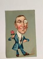 Grappige oude postkaart man met groot hoofd, Verzamelen, Ophalen of Verzenden, 1920 tot 1940, Gelopen, Overige thema's