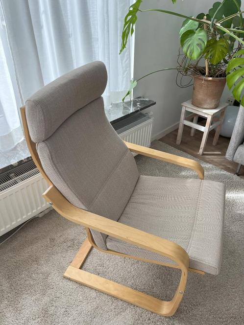 Beige POÄNG fauteuil van IKEA, Huis en Inrichting, Fauteuils, Zo goed als nieuw, Hout, Stof, Ophalen