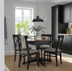 Zwarte houten uitschuifbare ronde tafel, Huis en Inrichting, Ophalen, Zo goed als nieuw, Hout