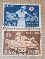 2 oude postzegels: Rode Kruis - Belgisch-Congo, Postzegels en Munten, Postzegels | Europa | België, Met stempel, Frankeerzegel