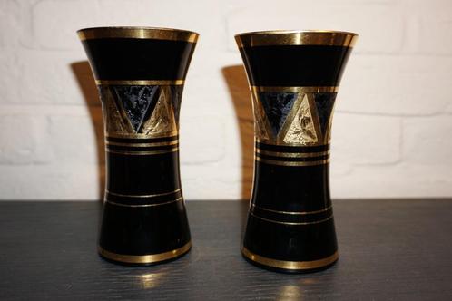 Booms glas - Paul Heller - zwart dentelle techniek met goud, Antiek en Kunst, Antiek | Vazen, Ophalen of Verzenden