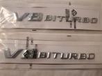 Mercedes V8 biturbo zijkant logo's zilver/glans of mat zwart, Nieuw, Ophalen of Verzenden, Spatbord, Links