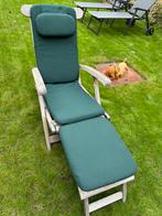 Mooie teakhout stoel met nieuw kussen, Jardin & Terrasse, Chaises longues, Enlèvement, Comme neuf, Bois