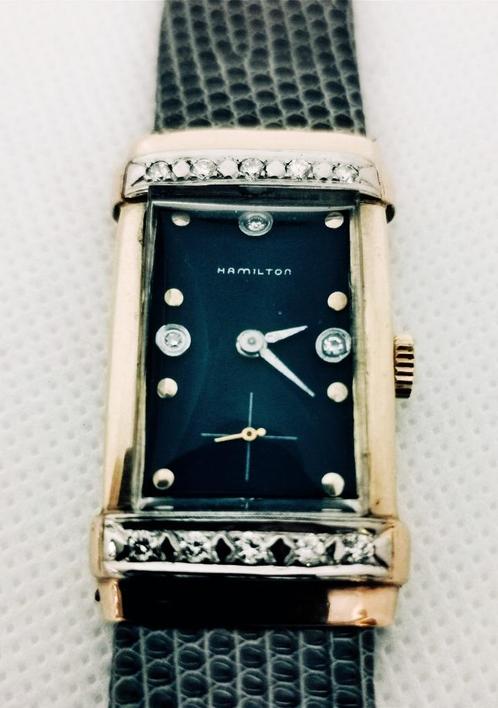 Gouden Hamilton horloge met diamanten, certificaat ALGT, Bijoux, Sacs & Beauté, Bijoux anciens, Bracelet, Or, Enlèvement ou Envoi