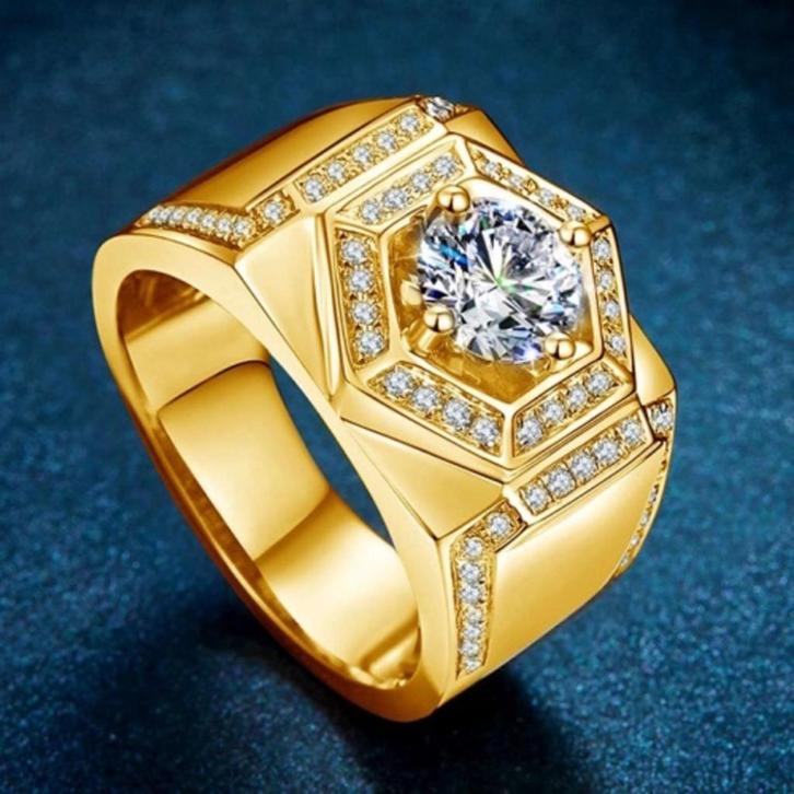 Zilveren ring met Moissanite Diamant 1 karaat D kleur, Handtassen en Accessoires, Ringen, Nieuw, Dame of Heer, Goud, Zilver, Met edelsteen