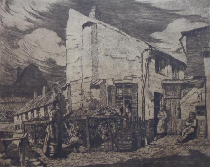 FRANCOIS PYCKE / VIEUX ENCLOS GAND / ZW-W ETS / 49x68cm SIG, Antiek en Kunst, Kunst | Etsen en Gravures, Ophalen of Verzenden