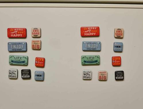 Set van 18 Enjoy Life retro koelkastmagneten., Huis en Inrichting, Keuken | Keukenbenodigdheden, Zo goed als nieuw, Verzenden