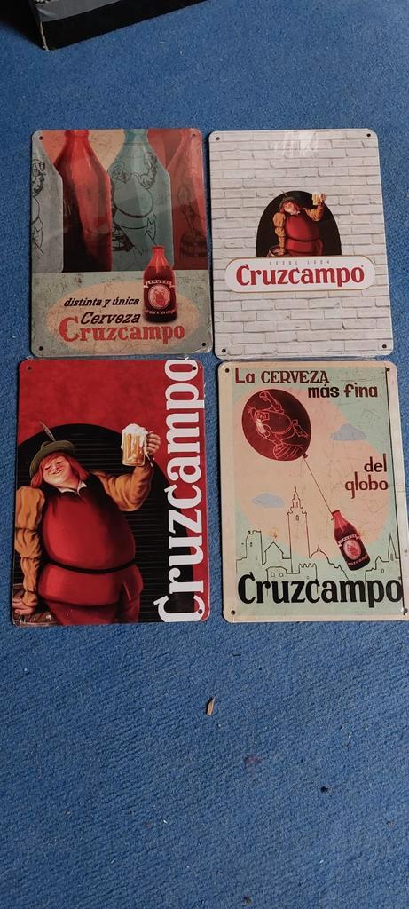 3 plaques métal Cruzcampo, Collections, Marques de bière, Neuf, Panneau, Plaque ou Plaquette publicitaire, Autres marques, Envoi