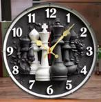 Ronde wandklok van hout Schaakstenen (25cm), Ophalen of Verzenden, Nieuw, Wandklok