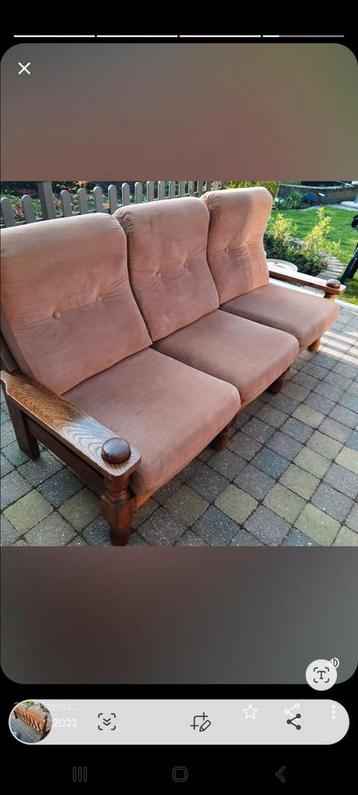 Vintage Eiken 3 zit en 2 zit. Kleur: Sahara bruin,beige beschikbaar voor biedingen