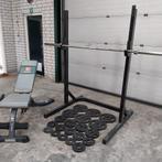 Squat rack met Verstelbare Bankje + Olympische Gewichten set, Sport en Fitness, Ophalen, Zo goed als nieuw