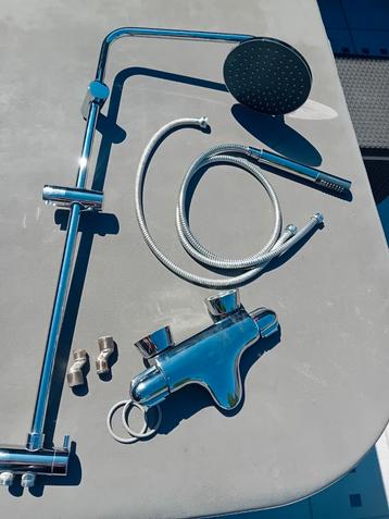 Thermostatisch kraan GROHE en stang met regendouche met hand, Ophalen of Verzenden, Gebruikt, Chroom, Kraan