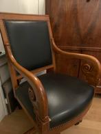 Kantoorfauteuil in gesneden Directoire-stijl Hout zwart leer, Huis en Inrichting, Ophalen of Verzenden, Zo goed als nieuw